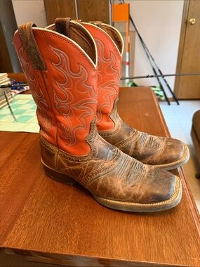 Justin Boots Orange Shaft Brown Leather Western Boots